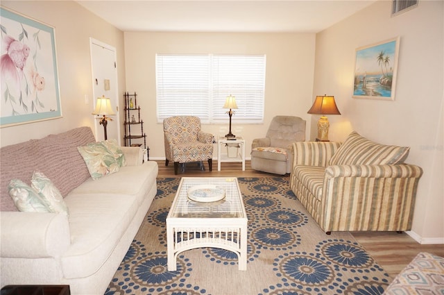 living room with hardwood / wood-style floors