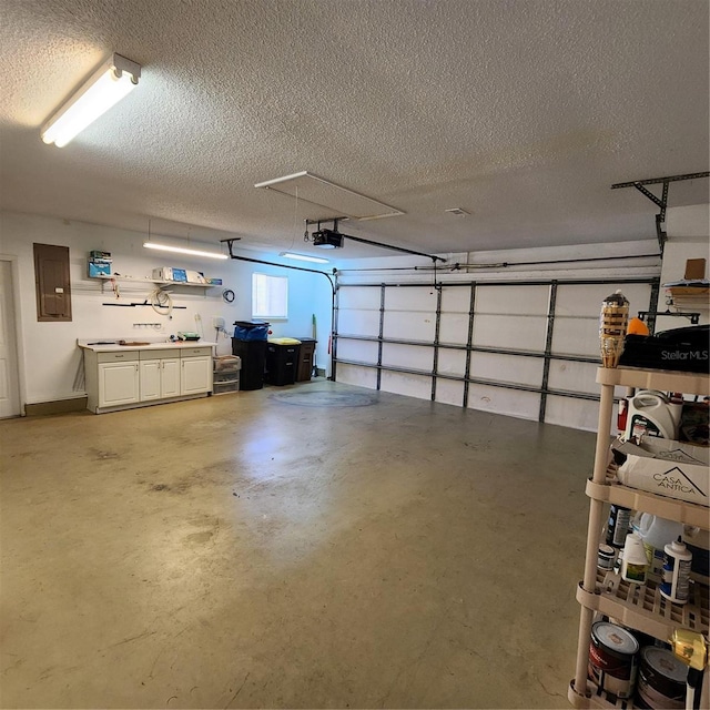 garage featuring a garage door opener and electric panel