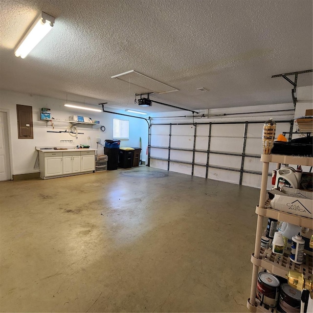 garage featuring a garage door opener and electric panel