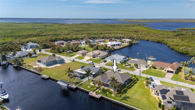 aerial view with a water view