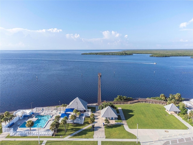 bird's eye view featuring a water view