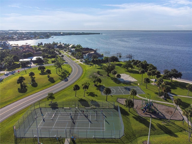 aerial view featuring a water view