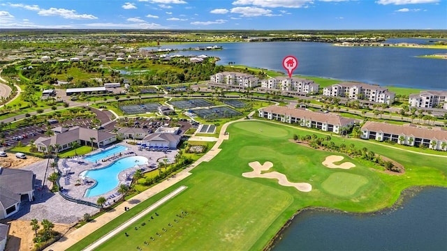 aerial view with a water view