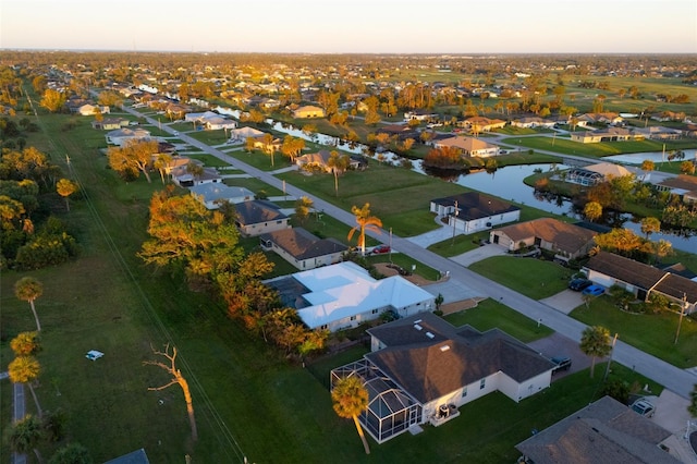 view of aerial view at dusk