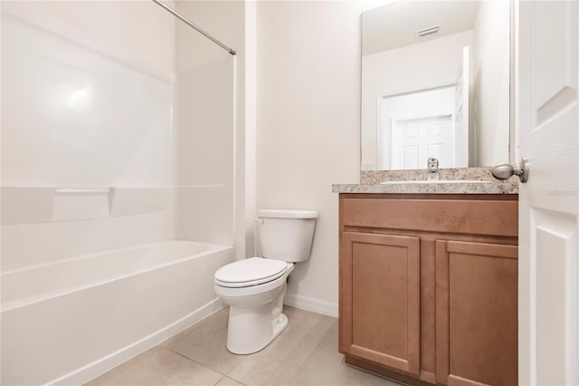 full bathroom featuring vanity, toilet, shower / bath combination, and tile patterned flooring