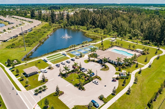 aerial view with a water view