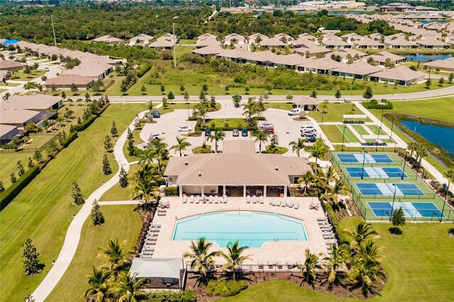 bird's eye view featuring a water view