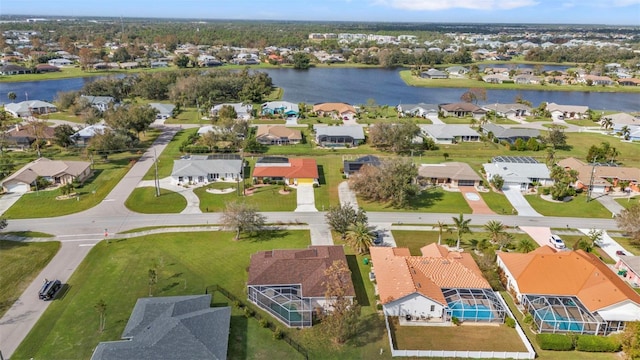 aerial view featuring a water view