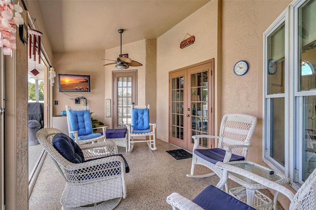 view of patio / terrace featuring french doors and ceiling fan