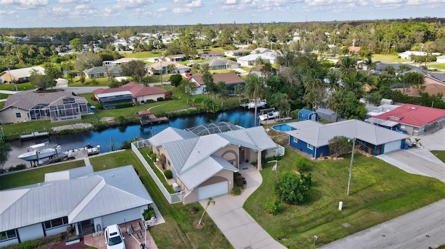 aerial view with a water view