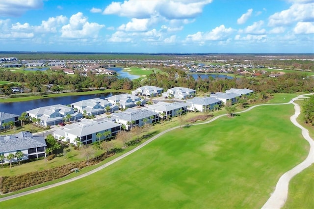 aerial view with a water view