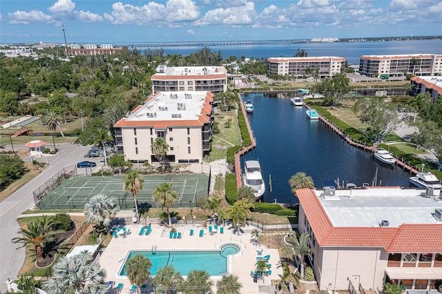 aerial view with a water view