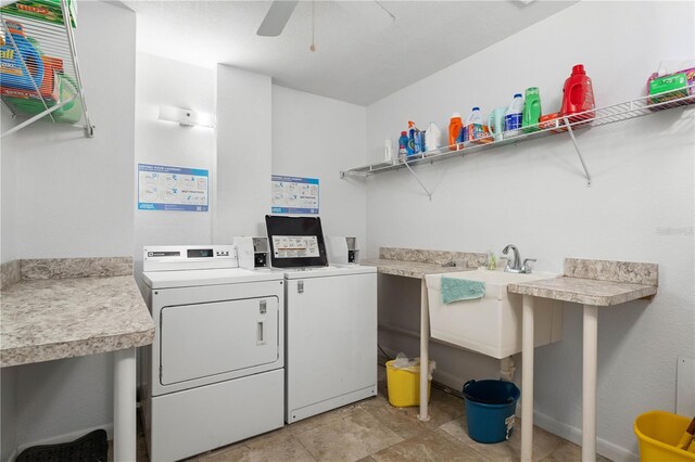 25188 Marion Ave Unit B304, Punta Gorda, FL 33950 - laundry area featuring washer and clothes dryer, laundry area, and ceiling fan