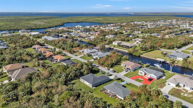 aerial view with a water view