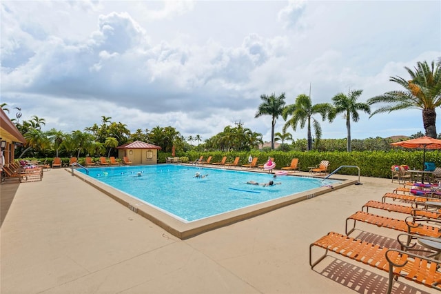 view of swimming pool with a patio area