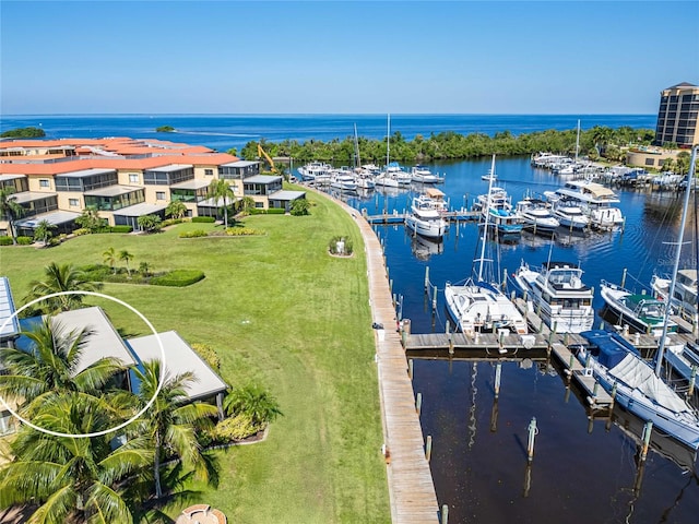 aerial view with a water view