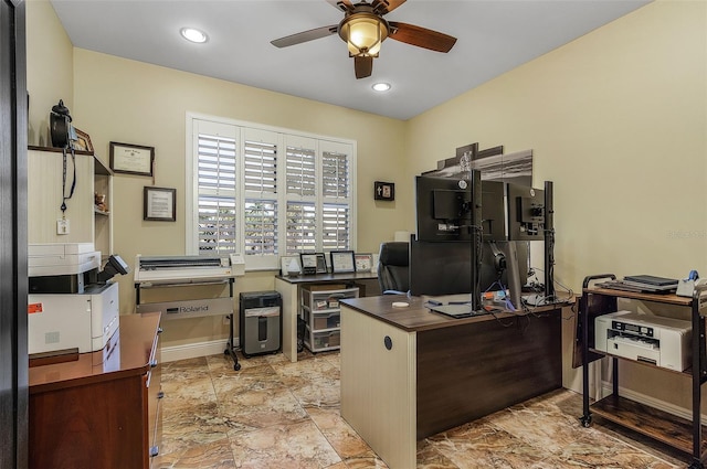 home office with ceiling fan