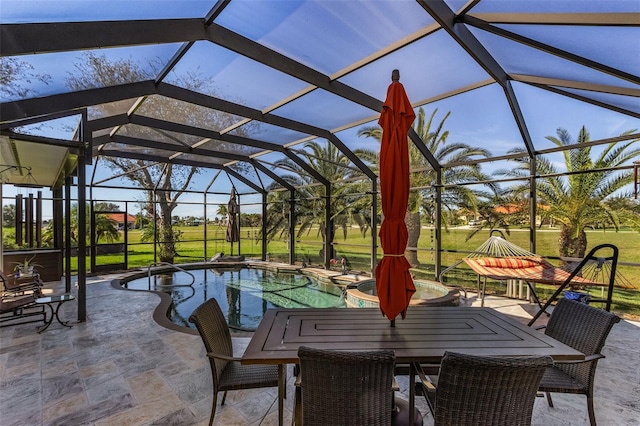 view of patio with a lanai