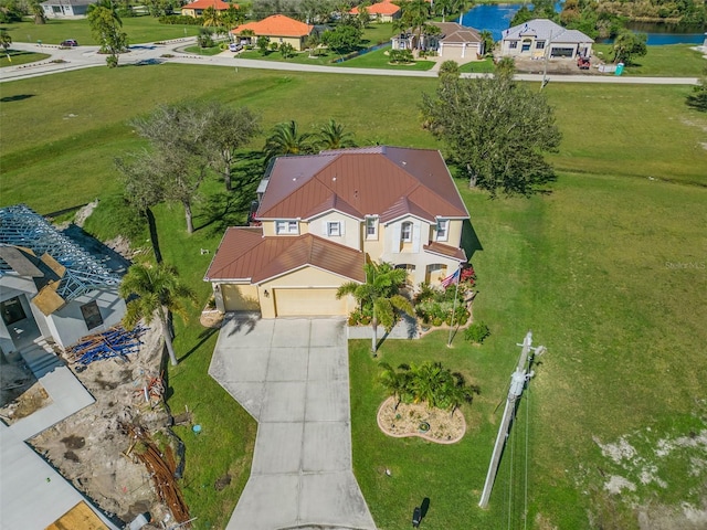 bird's eye view featuring a water view