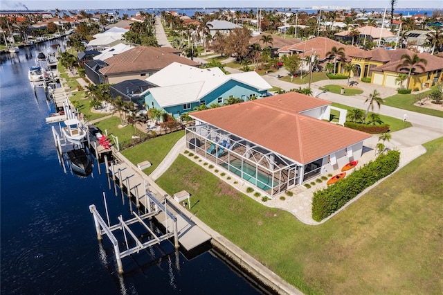 aerial view with a water view