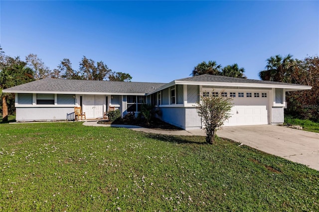 ranch-style house with a front lawn and a garage