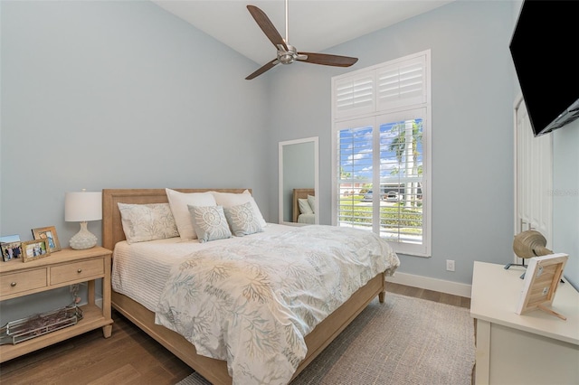 bedroom featuring hardwood / wood-style floors and ceiling fan