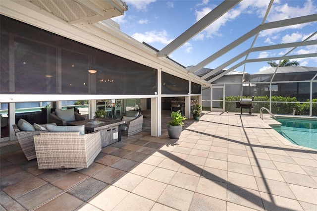 view of patio with a lanai and an outdoor hangout area