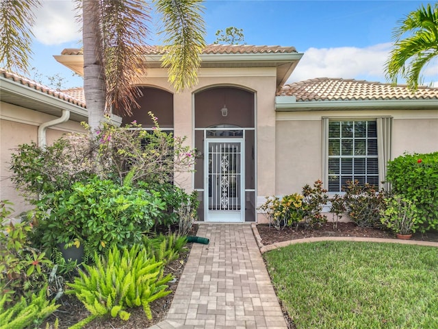 doorway to property with a yard