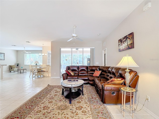 living room featuring light tile patterned floors