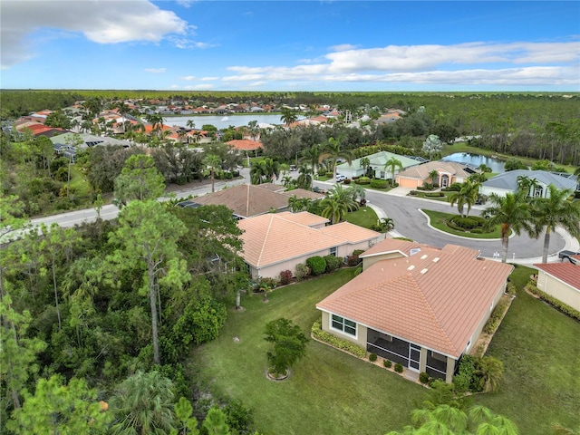 aerial view with a water view