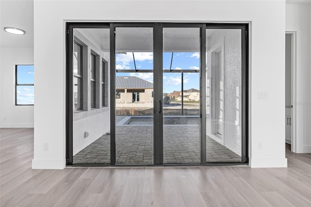 doorway to outside featuring light wood-type flooring