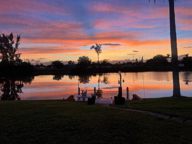 view of water feature with a boat dock