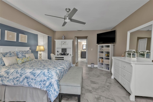 bedroom featuring ceiling fan