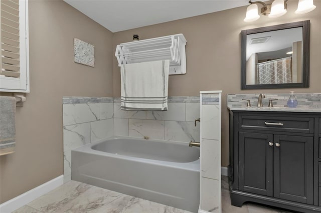 bathroom featuring vanity and separate shower and tub