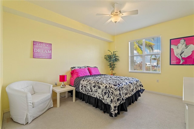 bedroom featuring carpet floors and ceiling fan