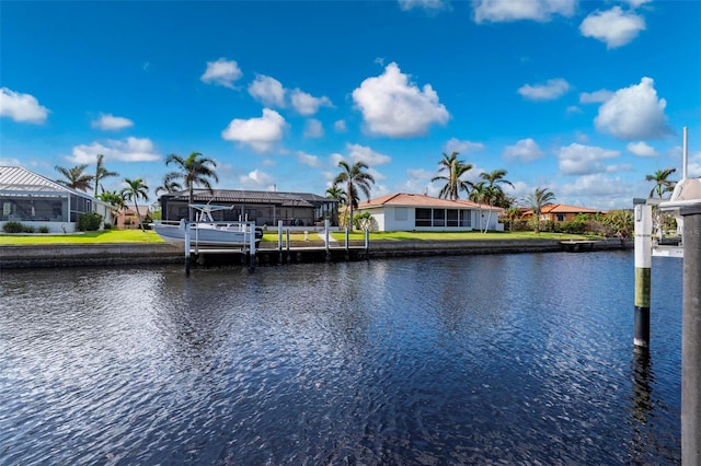 view of dock with a water view