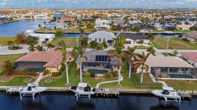 aerial view with a water view