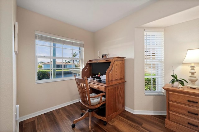 office space with dark hardwood / wood-style floors