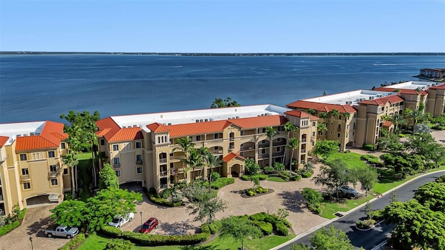 aerial view with a water view