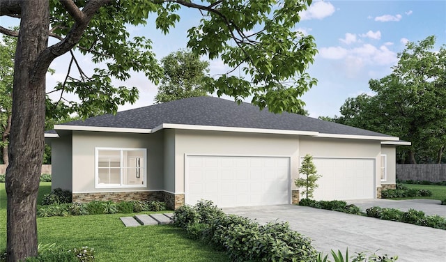 view of front of home featuring a garage and a front lawn