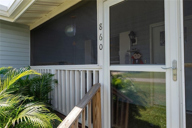 exterior space featuring a skylight