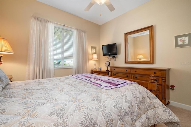 bedroom featuring ceiling fan and carpet flooring