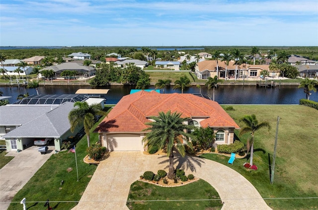 bird's eye view featuring a water view