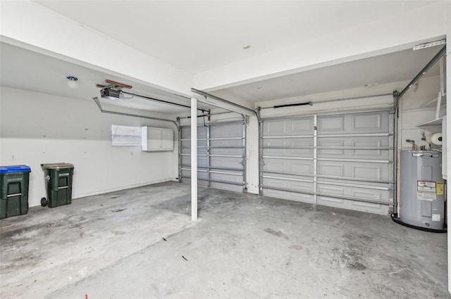 garage with a garage door opener and water heater