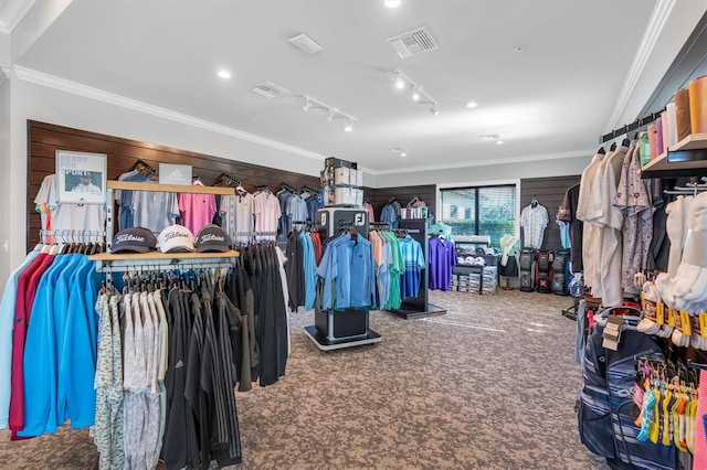 walk in closet with carpet flooring