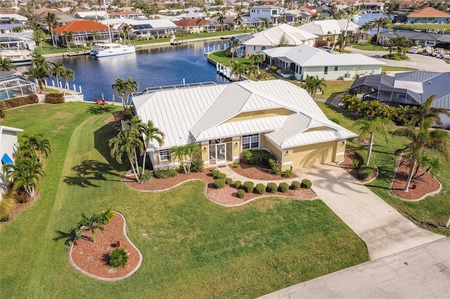 bird's eye view featuring a water view