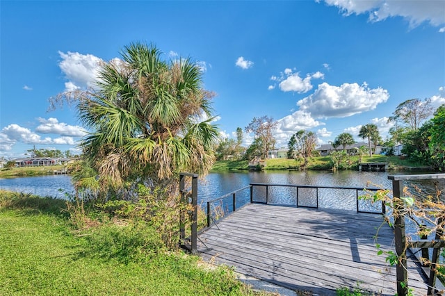 view of dock featuring a deck with water view