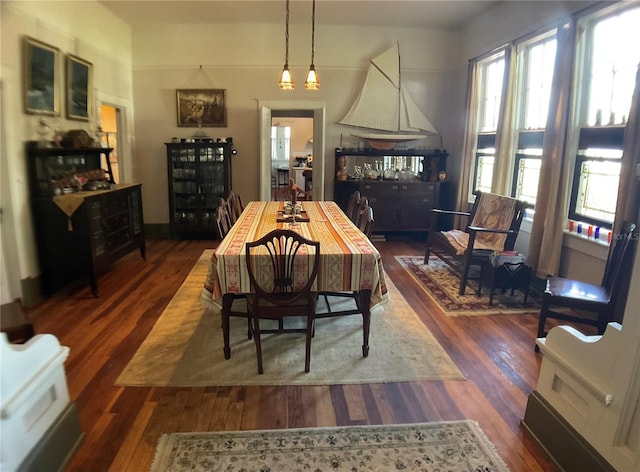 dining space with dark hardwood / wood-style floors