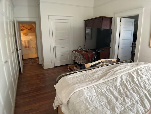 bedroom featuring dark hardwood / wood-style flooring and a closet