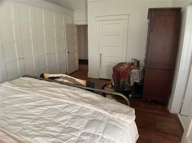 bedroom with a closet and dark hardwood / wood-style floors